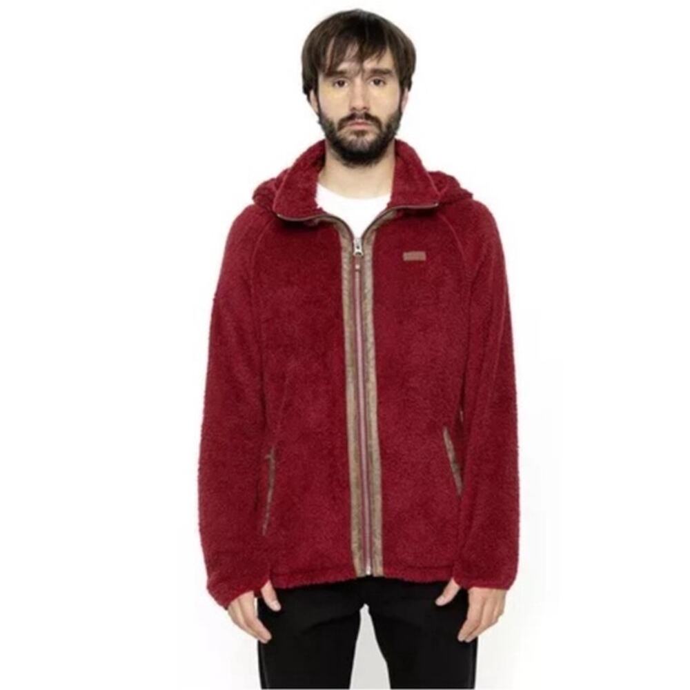 NWOT KIVUL Hoodie M Fleece Sweatshirt Cardigan Track-Jacket Maroon High-Neck Zip